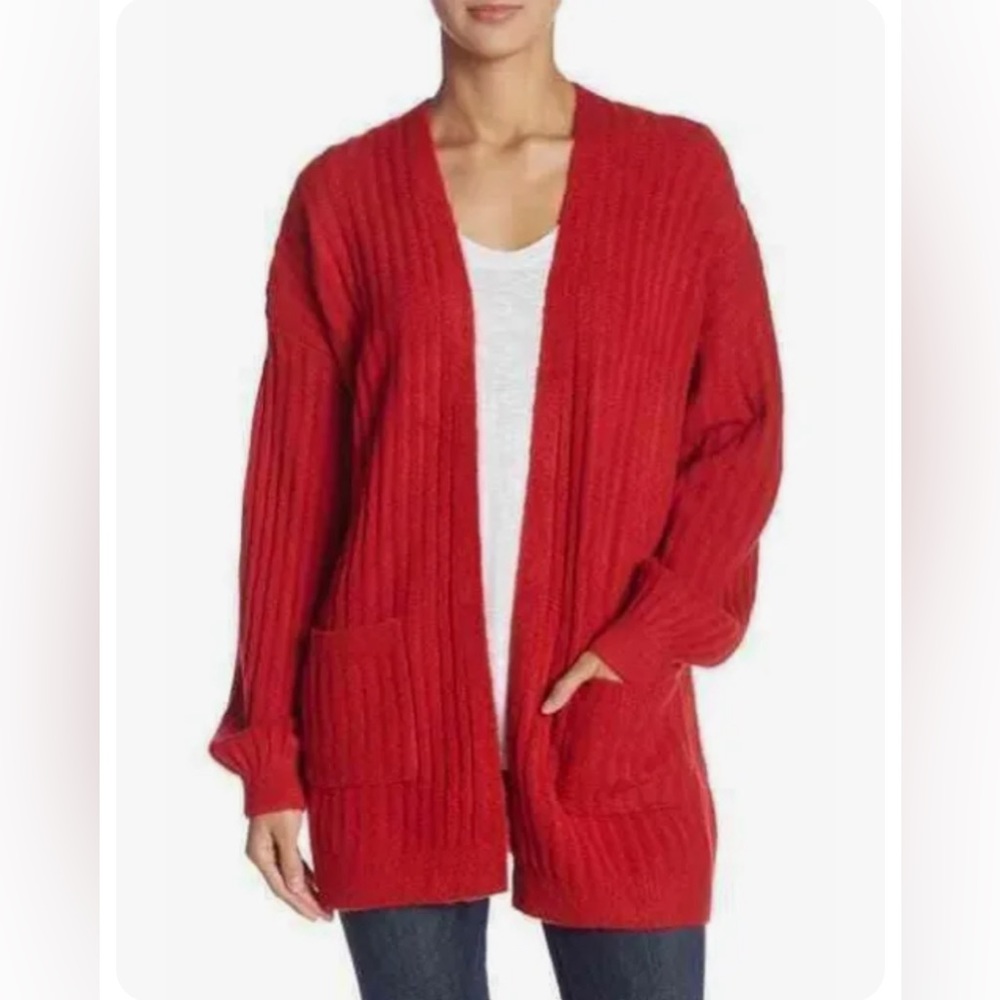 Woven heart knit boyfriend cardigan